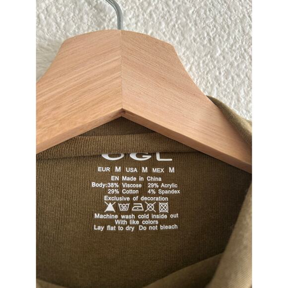 OGL Mid Thermal Heat-Tech Long Sleeves Mockneck Tucks Midi Dress Olive M NWT - Picture 3 of 4